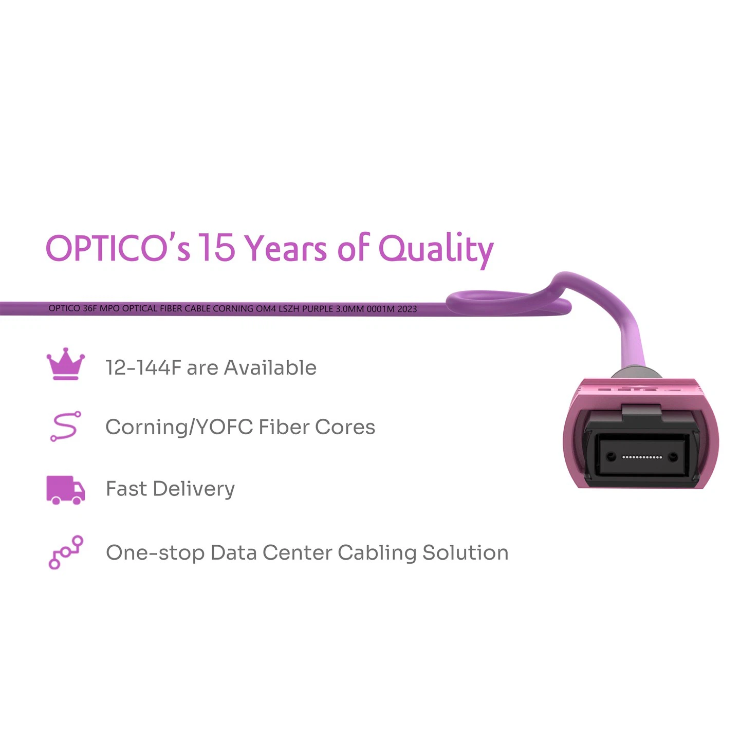 36F 3x12F MTP MPO To 3X12F MTP MPO Fiber Trunk Cable OM4 Purple